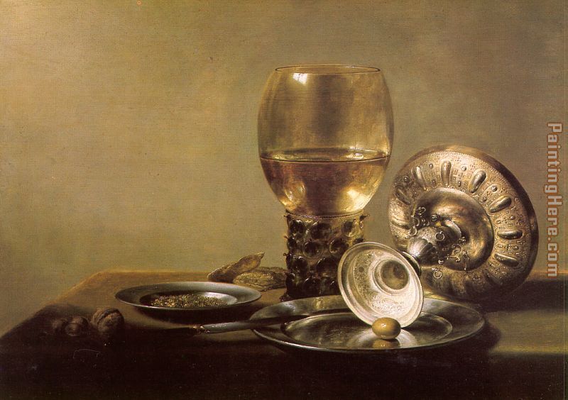 Still Life with Wine Glass and Silver Bowl painting - Unknown Artist Still Life with Wine Glass and Silver Bowl art painting